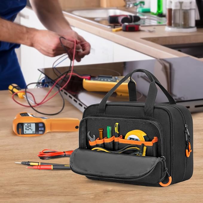 Rexmica Carrying Bag Compatible with Fluke Digital Multimeter/325 Clamp Multimeter, Electric Tester Tool Storage Bag with Multiple Pockets for Electrician (Bag Only)