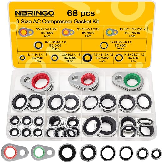 68 PCS AC Compressor Gasket Kit - Compatible with 15-32241 GM Original Equipment, R134a AC Seal Kit Includes Bonded Washers & A/C Line Seals for Automotive Air Conditioner Repair