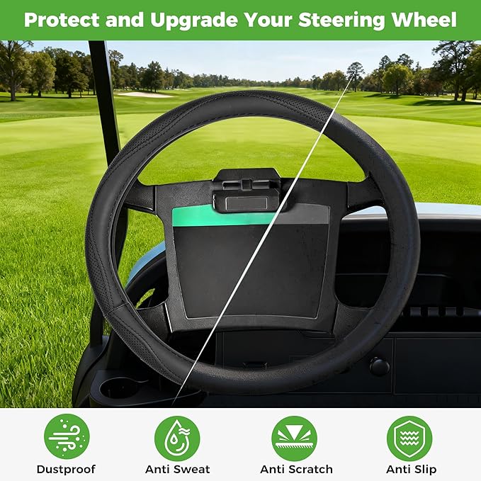 10L0L Golf Cart 14" Steering Wheel Cover for Club Car DS Precedent and Yamaha Models, Breathable Rubber Leather Materials,Good Texture Nice Look（Charcoals）