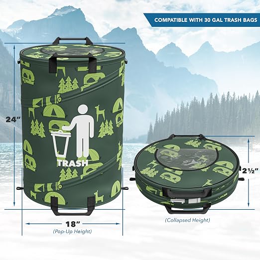 30 Gallon Collapsible Pop-Up Trash Can for RV's, Camping, Recycling, Yard Waste, Leaf Bag, Children Toy Bin (2 Trash Can)