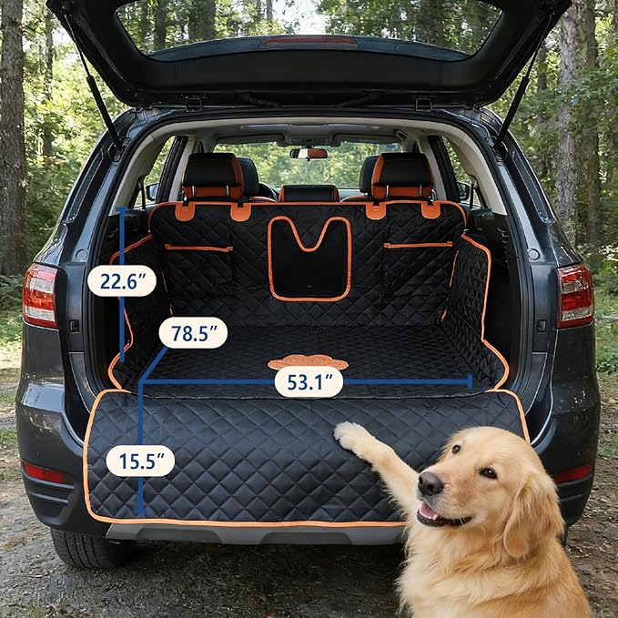SUV Cargo Liner, 600D Waterproof Pet Trunk Cargo Cover Dog Seat Mat for SUVs Sedans Vans with Bumper Flap Protector, Non-Slip, Large Size Universal Fit, Black