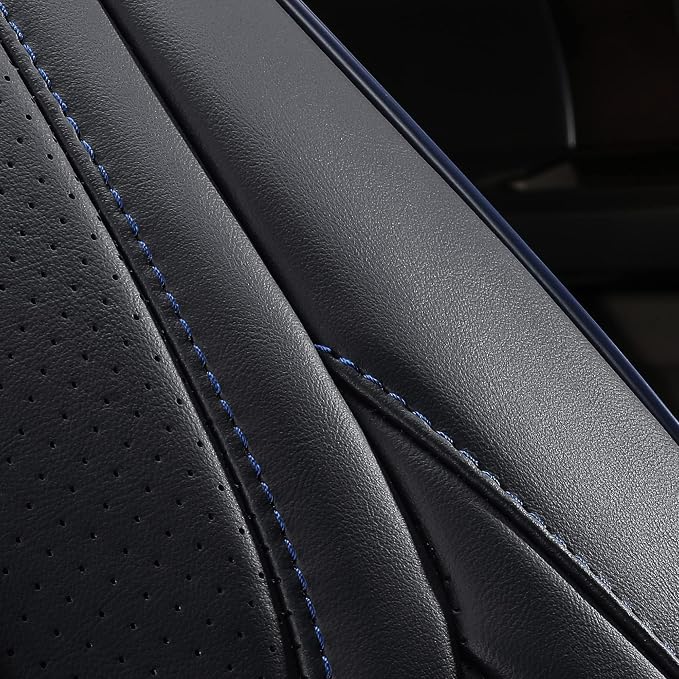 Huidasource Front Seat Covers for Jeep Wrangler JL 2-Door/4-Door 2018-2026, Waterproof Faux Leather Wrangler JL Front Seat Covers, Covers Fit Full Coverage Front Seat Cushion(Front Pair/Black&Blue)