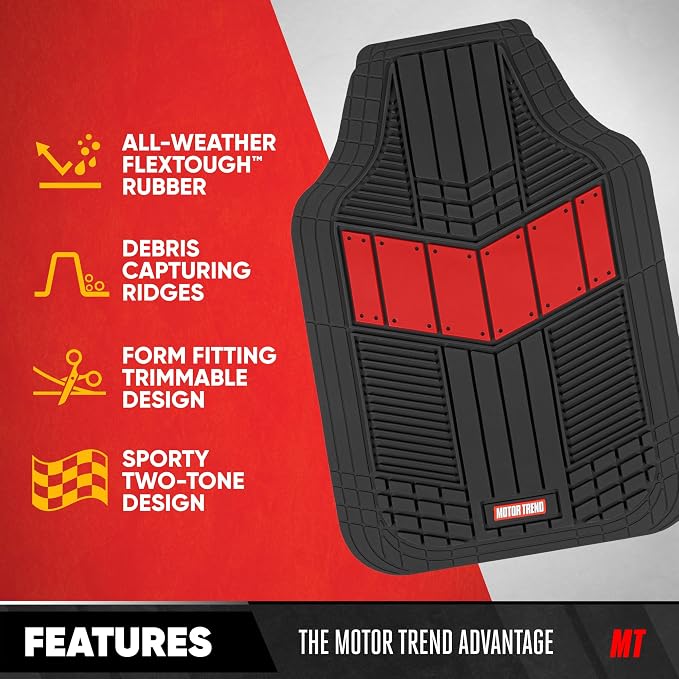 Motor Trend DualFlex Red Floor Mats for Cars & Cargo Mat Full Set - All Weather Front & Rear Rubber Automotive Floor Mats & Cargo Liner for SUV, Car, & Van - Interior Trunk Mat & Floor Cover