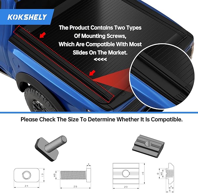 65.4'' Adjustable Truck Bed Rack Cross Bars(2-Pack) for Mid-Size Trucks, T-Slot Tonneau Cross Bars Compatible with Retractable Hard Tonneau Covers |Top Slide Mount Truck Bed Rack
