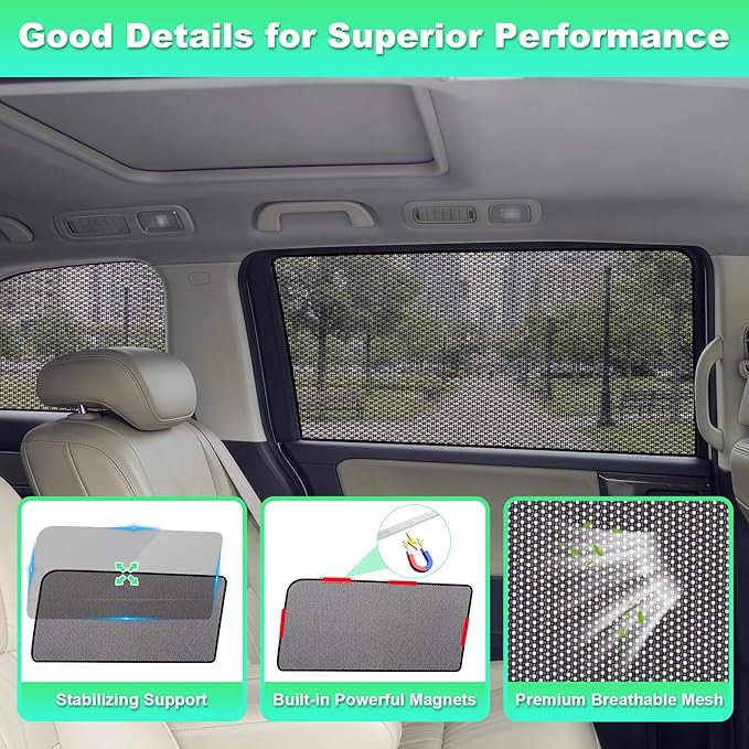 Car Window Shades for 2018-2024 Odyssey, 4PCS Rear Side & Quarter Window Sun Shades, Magnetic Breathable Mesh Privacy Covers, UV Protection & Heat Insulation for Baby, Travel & Camping