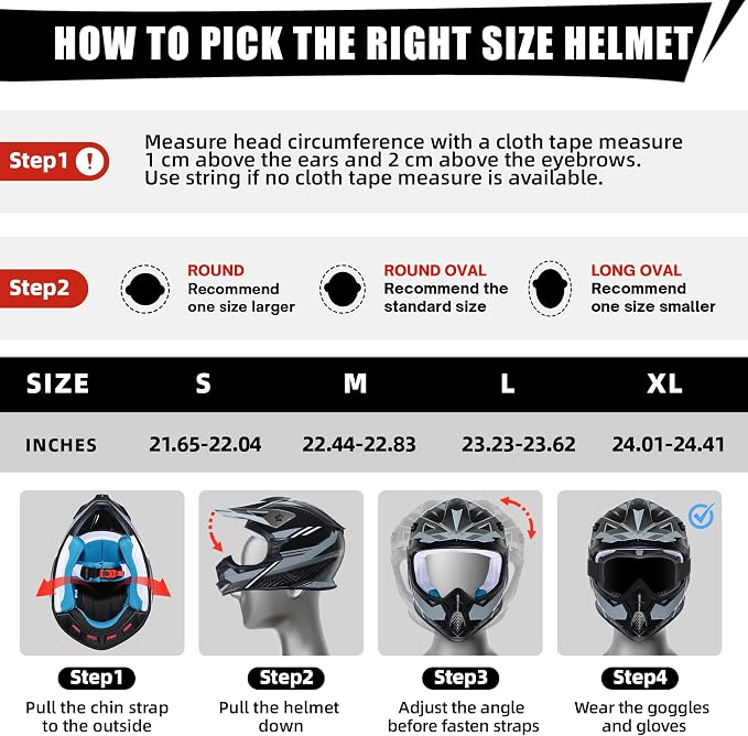 TRIANGLE Adult Dirt Bike Helmet Full Face Motorcycle Helmets with Adjustable Goggles & Gloves - DOT/FMVSS-218 Certified Motocross Helmet for Off-Road ATV BMX UTV