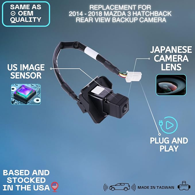 Backup Camera Replaces for 2014-2018 Mazda 3 Hatchback OE Part # BHN9-67-RC0, BHN9-67-RC0A