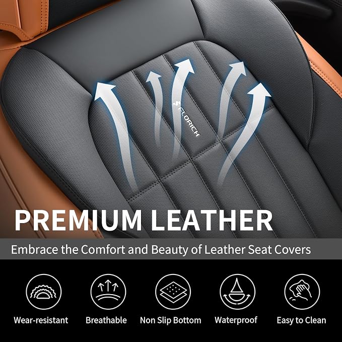 FLORICH Leather Seat Cover, Car Seat Covers Full Set, Waterproof Car Seat Protectors 5 Seats, Front and Rear Seat Covers for Cars, Automotive Seat Protector Fit for Most Cars SUV Trucks - BrownBlack