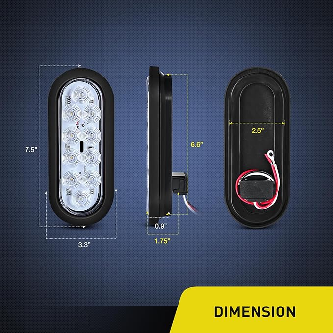 Nilight 6 Inch Oval Trailer Tail Light with Flush Mount Grommets Plugs w/Mounting Brackets 2PCS White Waterproof Reverse Back Up Lights for RV Truck