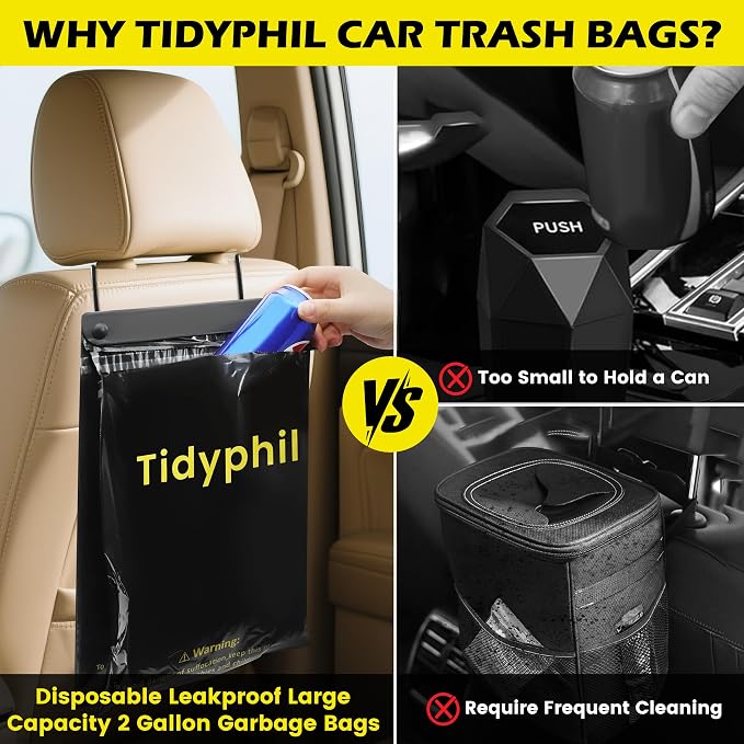 Car Seat Organizer for Front Seat and Back Saet for Travel Kids and Adults Car Office, 50 PCS Disposable 2 Gallon Car Trash Bags Hanging, Leak-proof, Odor Seal.