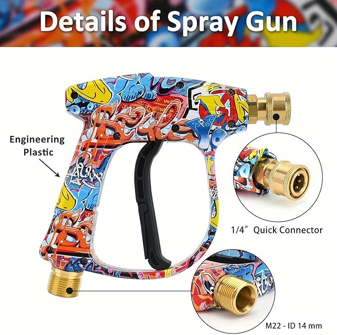 Bear Force High Pressure Washer Gun 3000 PSI Max, Power Washer Short Gun M22-14mm, Pressure Washer Aluminium Foam Cannon with 1/4 Inch Quick Connector