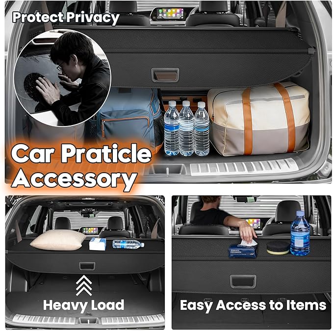 Powerty Retractable Cargo Cover for 2020-2025 Hyundai Palisade, Carbon Fiber Texture Trunk Cover Privacy Screen Rear Security Shade for Palisade Accessories