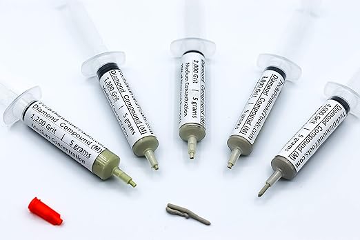 TechDiamondTools Diamond Polishing Compound Kit of 5 Polishing Paste USA Made 1200 1500 2000 3000 4000 Grit for Marble Glass Metal Rock Jewelry Resin Silver with 25% of Diamond Powder