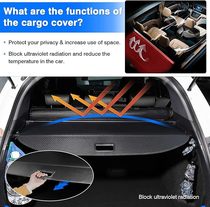 Powerty Cargo Cover for 2016-2021 2022 Honda HRV Retractable Trunk Cover Trunk Shielding Shade for HR-V Accessories Cargo Luggage Cover No Gap