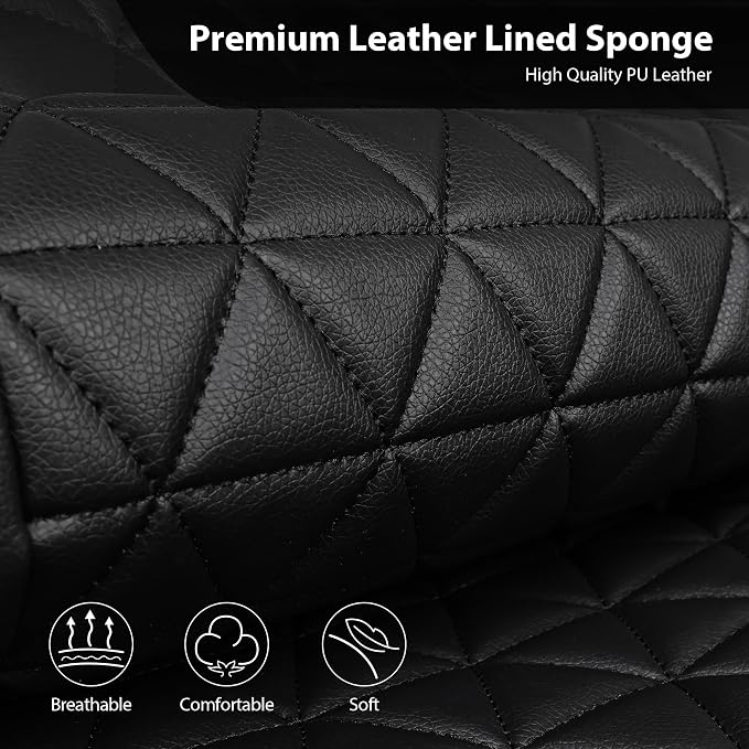 CAR PASS Bling Diamond Black Leather Car Seat Covers for 2 Front Interior Sets, Waterproof Shining Glitter Sparkly Crystal Universal Armrest Fit Automotive Truck SUV Cute Women Girl, Blue Rhinestone