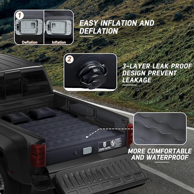 Umbrauto Truck Bed Air Mattress with Built in Pump for 5.5-5.8ft Short Beds, Upgraded Peach-Skin Surface Inflatable Airbed for Truck Tents, Camping, and Travel
