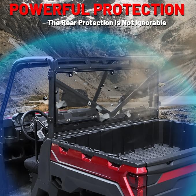 StarknightMT Ranger Rear Windshield Compatible with Polaris Ranger XP 1000/Crew 2017-2026 Ranger 1000/Crew 2020-2026 Smoke Tinted Ranger 1000 Back Window PC Windscreen