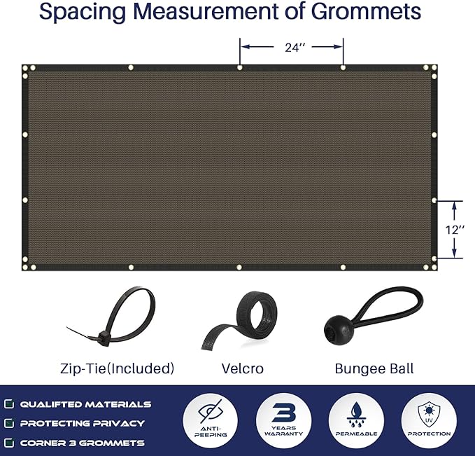 Windscreen4less Privacy Fence Screen Heavy Duty Windscreen Fencing Mesh Fabric Shade Net Cover with Brass Grommtes for Outdoor Wall Garden Yard Pool Deck, 8'x11' Brown