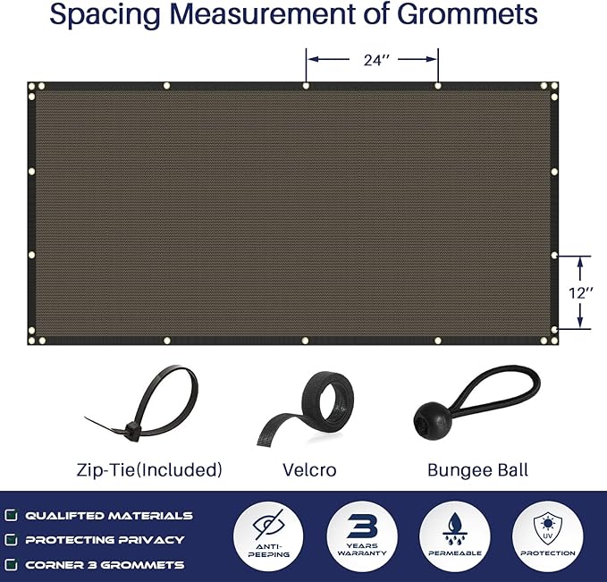 Windscreen4less Privacy Fence Screen Heavy Duty Windscreen Fencing Mesh Fabric Shade Net Cover with Brass Grommtes for Outdoor Wall Garden Yard Pool Deck, 8'x198' Brown
