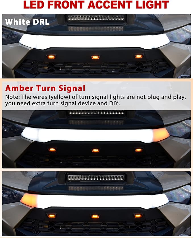 Front Accent Light for Polaris Ranger/Crew XP 1000 2019-2024 Accessories, Front Hood LED Auxiliary Daytime Running Light Turn Signal Lamp Upper Grille for Polaris Ranger, Plug & Play, 1PC