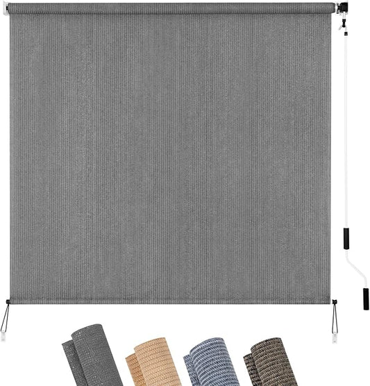 KELIXU Patio Shades Roll Up Outdoor Blind, 8' W x 6' H Cordless Sun Shade Privacy Screen with 90% UV Protection Exterior Roller Shade Cloth for Porch Pergola Backyard Windows Balcony, Gray