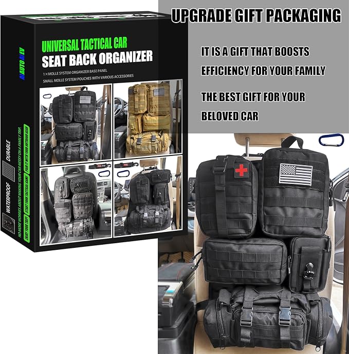 7 PACK Tactical Seat back organizer Truck organizer With 6 Detachable Pouches Universal For Car Truck Ford Jeep Military-Grade Heavier Panels With Multi-functional Packs (Black)