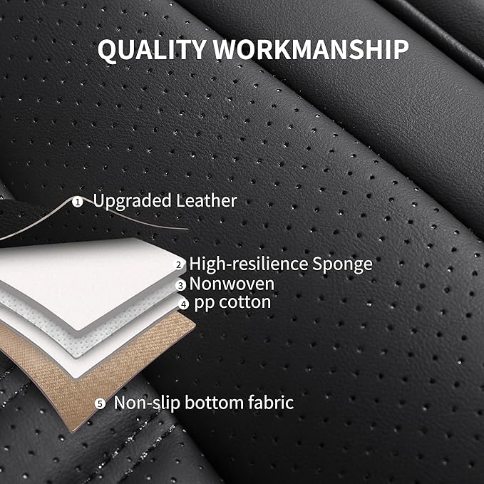HChengkikz Car Seat Covers, Breathable & Waterproof Faux Leather Automotive Seat Covers for Cars SUV Truck Sedan, Universal Anti-Slip Driver Seat Cover with Backrest (2 PCS Front Seat, Black)