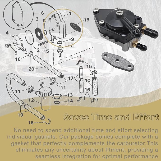 438559 Fuel Pump with Gasket for Johnson Evinrude 25 35 50 65 70 75 85 88 90 100 105 115 135 140 HP Outboard Engines 765591 388555 433390 18-7207