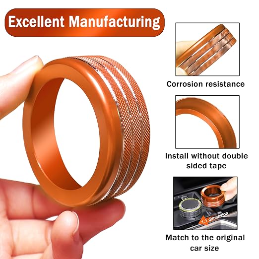 Knob Covers for Toyota Tacoma Accessories 2024 2025 2026 8" or 14" Touchscreen Air Conditioner Engine Start Stop Button Ring Drive Mode Switch Audio Center Console Button Knob Cover 7 Pcs (Orange)