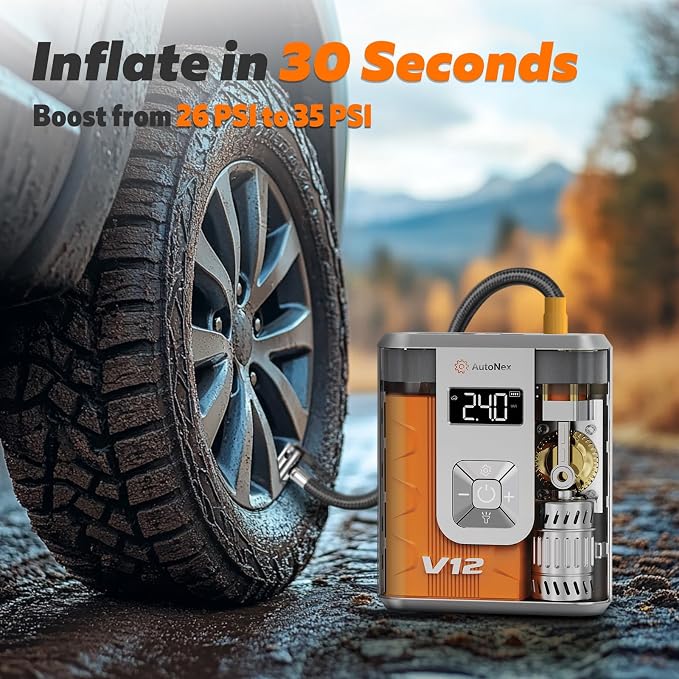 Tire Inflator Portable Air Compressor, Tire Air Pump with Jump Starter, 150 PSI Cordless Tire Inflator and Car Battery Jump Starter for Car, Bike, Motorcycle, Ball, with Pressure Gauge and Storage Bag