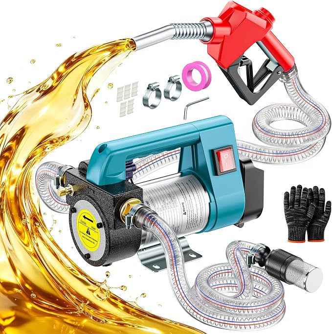 DIYtoolifz 12 GPM Cordless Fuel Transfer Pump Compatible with Makita 18V Battery, Battery-Powered Transfer Pump with Auto-Stop Nozzle for Diesel, Kerosene, 6.6 FT Hoses Electric Pump Kit, Bare Tool