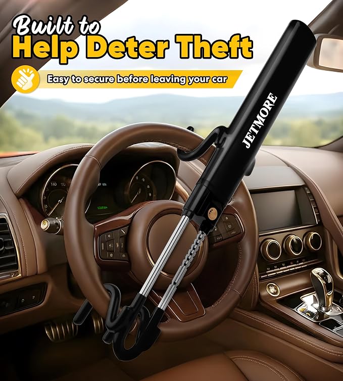 Jetmore Car Steering Wheel Lock Anti-Theft Device, Car Lock Steering Wheel, Wheel Locks for Cars, Anti-Theft Car, Two-Hook, Reinforced Alloy Steel, Fit for Street & Overnight Parking, High-Risk Areas