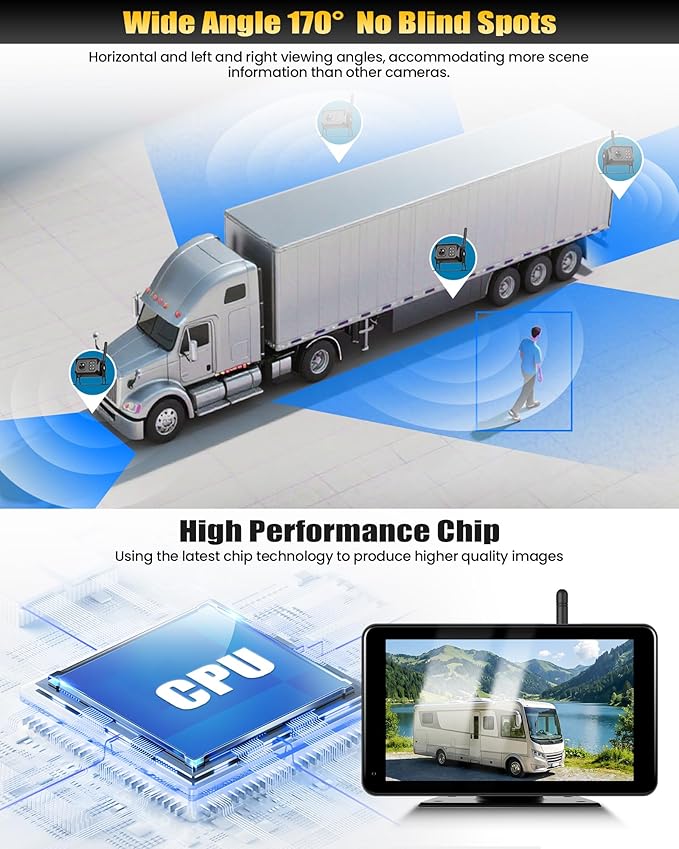 7 Inch Wireless Backup Camera for Car Truck Monitor Digital Signal Stable Front/Rear View Cameras Night Vision IP68 Waterproof for Truck/Car/Pickup/SUV/Tractors/Bus