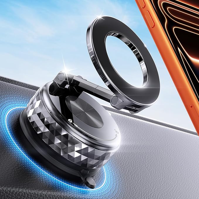 Meifigno Fits 360 ° Rotating Magsafe Car Mount for Tesla, [All-Metal & Upgraded Suction],Vacuum Magnetic Phone Holders for Your Car, Tesla Screen/Windshield/Dashboard Mount for iPhone Android