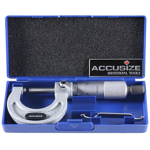 Accusize Industrial Tools 0-1'' by 0.0001'' Ultra-Precision Outside Micrometer, Eg00-0001 | 0-1", Ultra-Precision, Carbide Tipped, M-Type, Resolution 0.0001", Ratchet Friction Thimble, Solid Storage Case