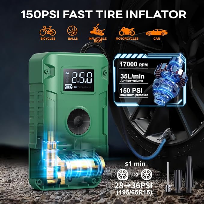 Sharmeal Jump Starter 6000A,12V Car Battery Jump Starter with Air Compressor (Up to All Gas or 10.0L Diesel Engine), Battery Booster with 3 Modes Flashlight and Jumper Cable