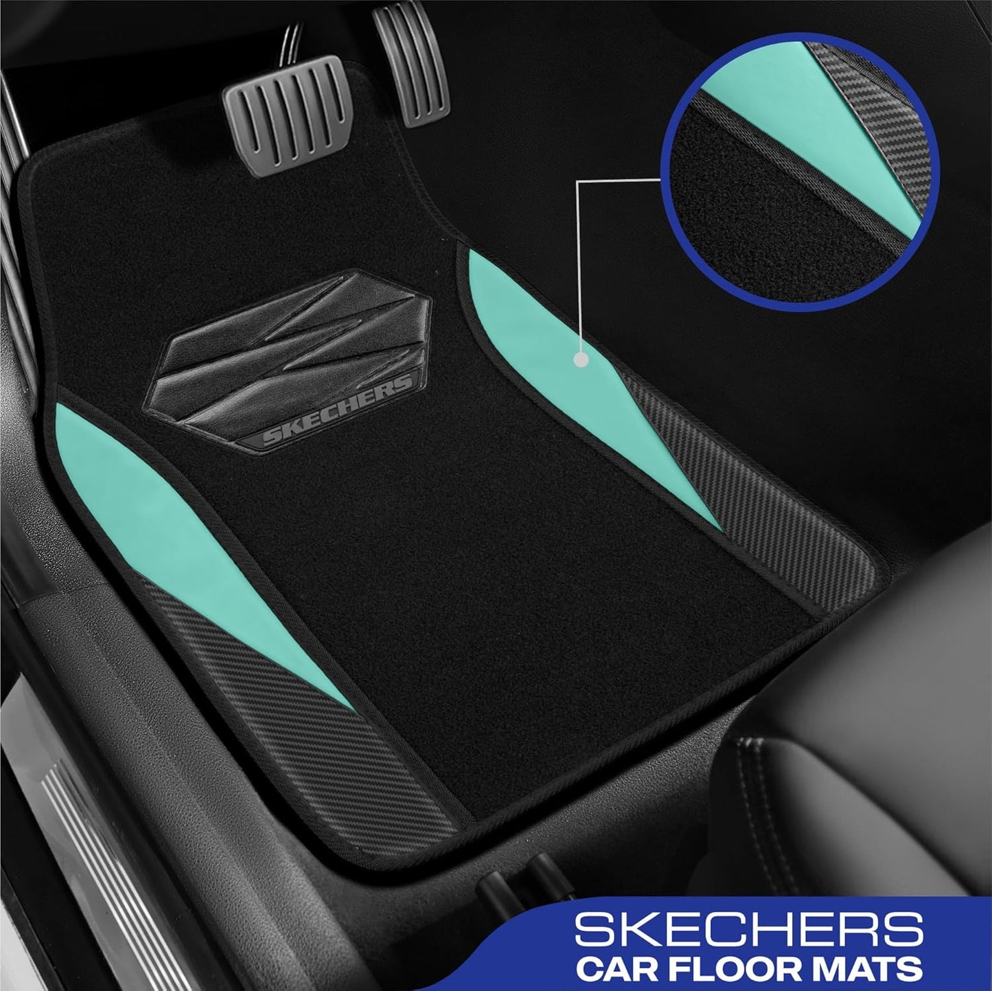 Skechers Car Floor Mats,Waterproof Universal Fit Car Mats,Faux Leather Car Floor Mats,Carbon Floor Mats for Cars with Anti-Slip Skechers Heel Pad Fit for SUV,Vans,Sedans,Trucks,Green