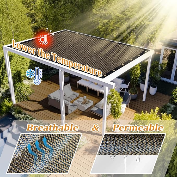 Shade&Beyond Customized Size 20' X 21' Shade Cloth with Grommets, 90% UV Protection UV Protection Mesh Tarp Sun Screens for Patio GN04, Mocha