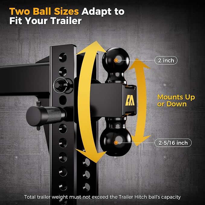 CAMMOO Adjustable Trailer Hitch, Tow Hitch Fits 2.5 inch Receiver, 8inch Rise/Drop Hitch, 2" and 2-5/16" Ball Hitch, 22000 LBS GTW Truck Hitch with U-Shaped Alloy Steel Anti-Theft Pin, Black