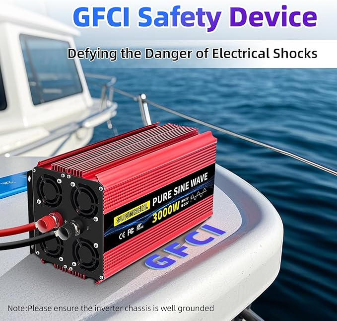 SUNWHEEL 3000W 24V Pure Sine Wave Inverter, 24V DC to 110V/120V AC Power Inverter for RV、Off Grid、Truck、Power Outage with 4 AC outlets and LCD Display