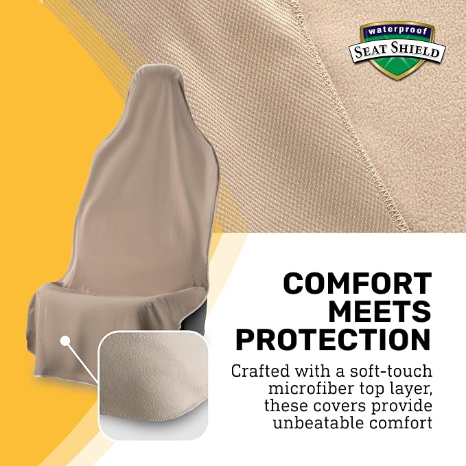 UltraSport Waterproof Towel Car Seat Cover, Universal Fit, Sweatproof & Odor-Resistant Front Seat Protector, Quick-Dry, Machine Washable for Gym, Pets, Travel, Outdoor Adventures, Tan, 2-Pack