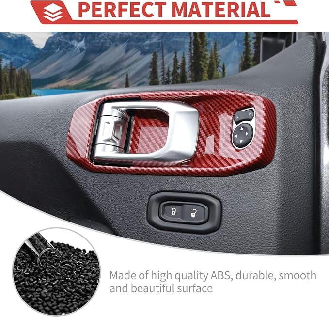 23pcs Full Set Interior Trim Kit for Jeep Wrangler JL JLU Gladiator JT 2018-2023 Steering Wheel Door Handle Air Conditioning Vent Cup Holder Reading Light Headlight Gear Cover, Red Carbon Fiber