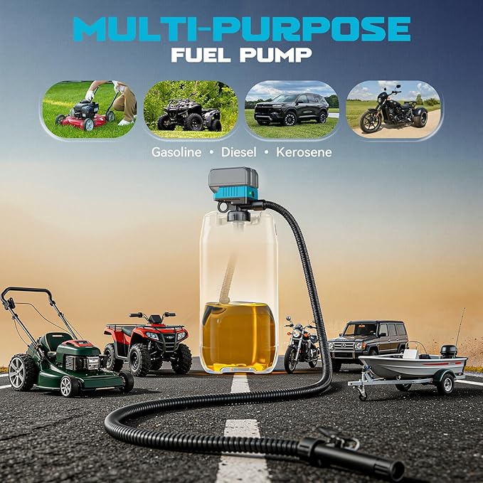 DIYtoolifz 5 GPM Cordless Fuel Transfer Pump with Auto Shut-Off & Beep Alert, Compatible with Makita 18V Batteries, Portable Gas Can Pump for Gasoline, Diesel, 51" Hose & 5 Adapters (Bare Tool)
