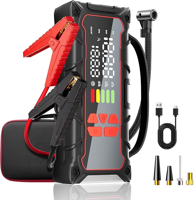 5000A Car Battery Jump Starter with Air Compressor 160PSI, Car Battery Charger 7.0L Gas/6.0L Diesel, Jumper Box for Car Battery with Tire Inflator & Power Bank& Jumper Cables