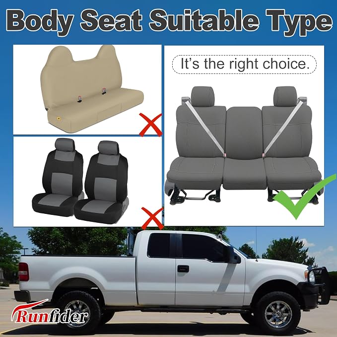 Custom Bench Seat Covers for Ford F150 XLT Super Cab 2004 2005 2006 2007 2008 Heavy Duty Cloth Protector Interior Accessories，Waterproof & Machine Washable - Gray (Front)