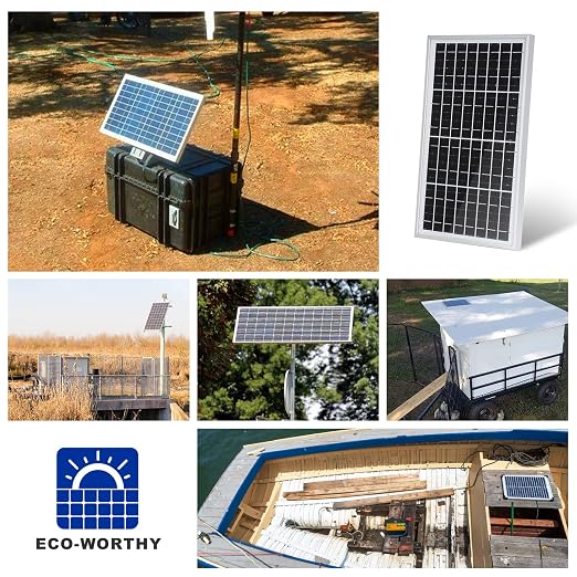 ECO-WORTHY 10W Solar Panel Battery Charger Portable for Charging 12V Battery or Vehicle Gate Opener,Electrical Fence Chicken Coop Lawn Tractor Boat