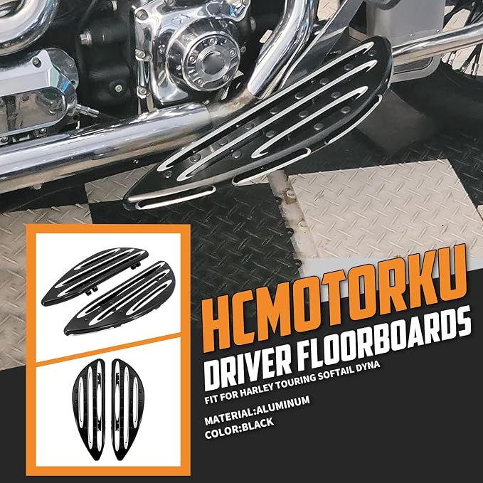 Front Driver Floorboard CNC Foot Pegs Rider Footboards Pedal Fit For Harley Touring Road King Road Glide Electra Glide Street Glide 1986-2025 Softail FL 1986-2017 (Black)