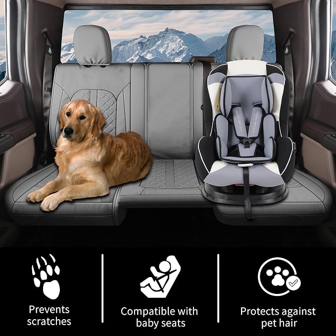Truckiipa Seat Covers for Dodge Ram Full Set Truck Seat Cover Leather Fit for 2009-2018 Dodge Ram 1500, 2010-2025 Ram 2500 3500 Crew Mega Cab, 2019-2024 Ram 1500 Classic Only, Full Set, Grey