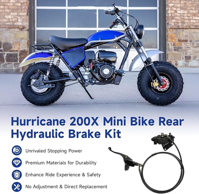 Mini Bike Rear Hydraulic Brake Kit Compatible with Trailmaster Hurricane 200x MB200-2 196cc 6.5hp 6hp Minibike with Brake Caliper 7/8" Left Master Cylinder Hardware Parts
