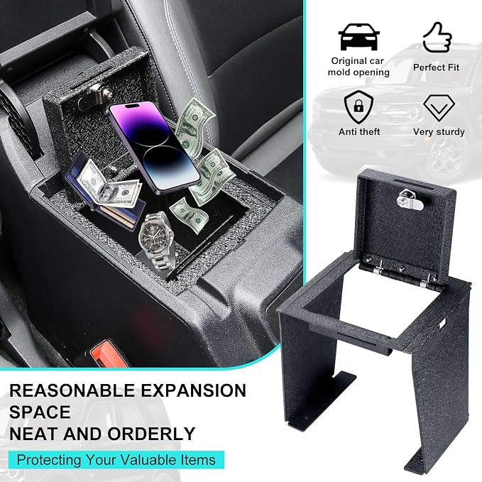 Center Console Safe Box - Organizer Safe Anti-Theft Box Compatible With 2021 2022 2023 Ford Bronco 2/4 Door Center Console Armrest Lock W/3 Digit Combo Password Lock